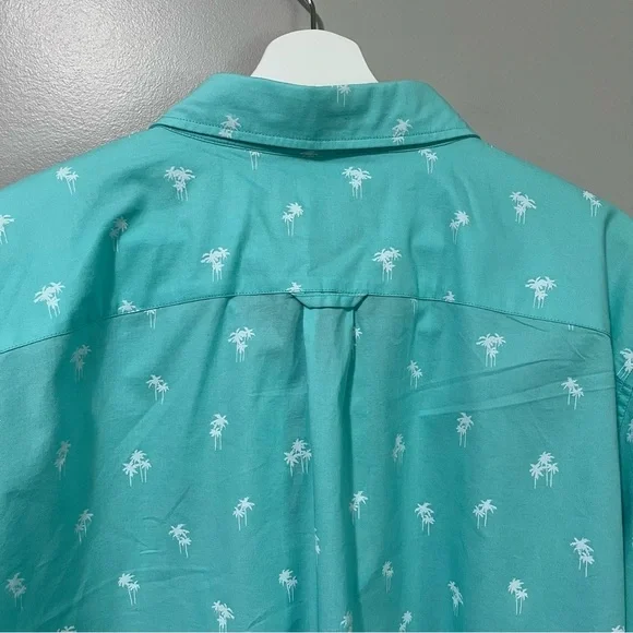American Eagle Teal Blue Poplin Palm Tree Print Button Down Classic Fit Shirt - Picture 9 of 11